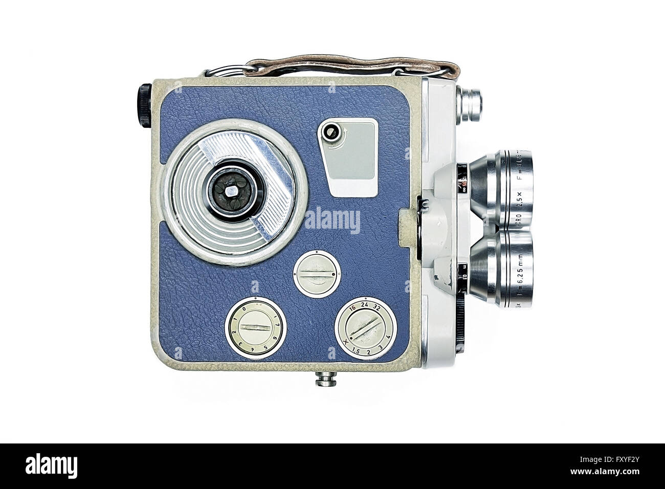 Vintage Film Kamera vorne isoliert auf weißem Hintergrund Stockfoto