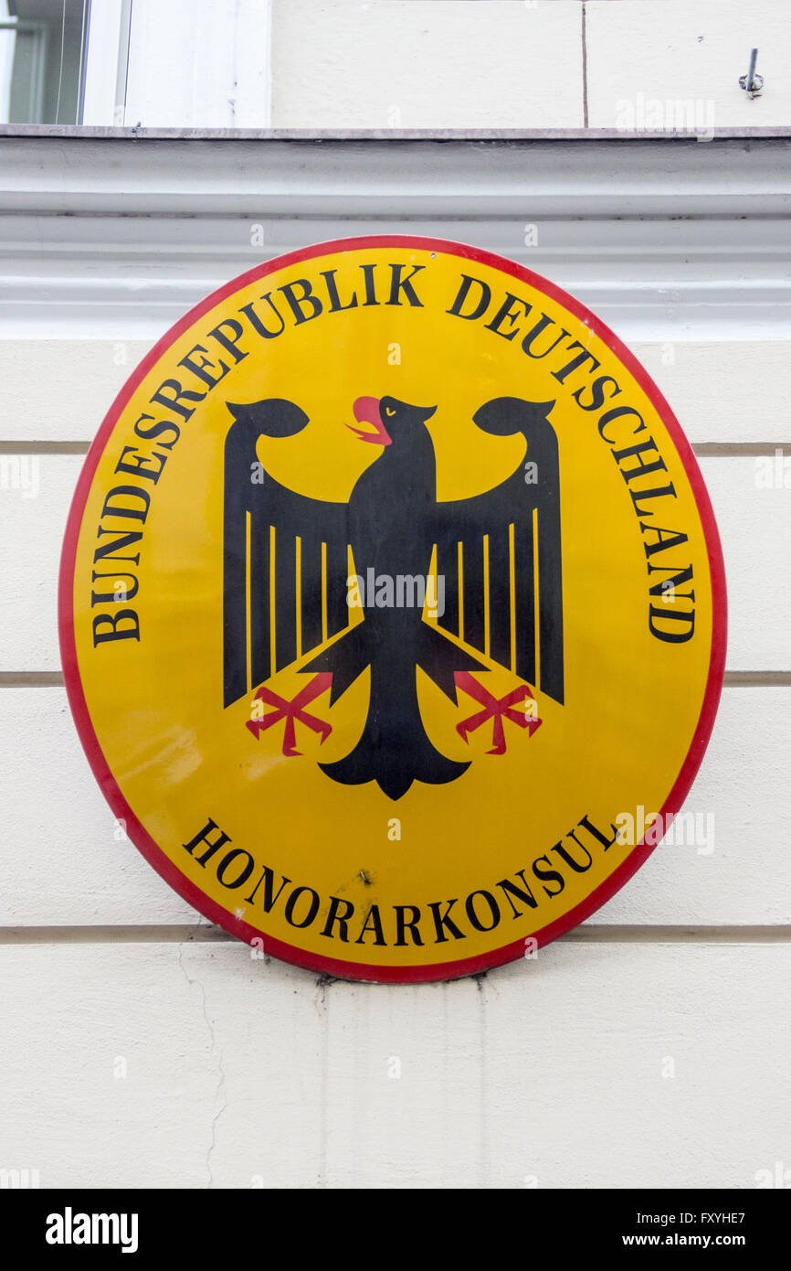 Zeichen, deutsches Honorarkonsulat in Bozen, Südtirol, Italien Stockfoto