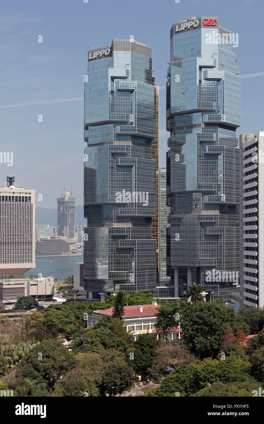 Lippo Twin Towers, Lippo Centre, Architekt Paul Rudolph, Bezirk Admirality, Hong Kong Island, Hongkong, China Stockfoto