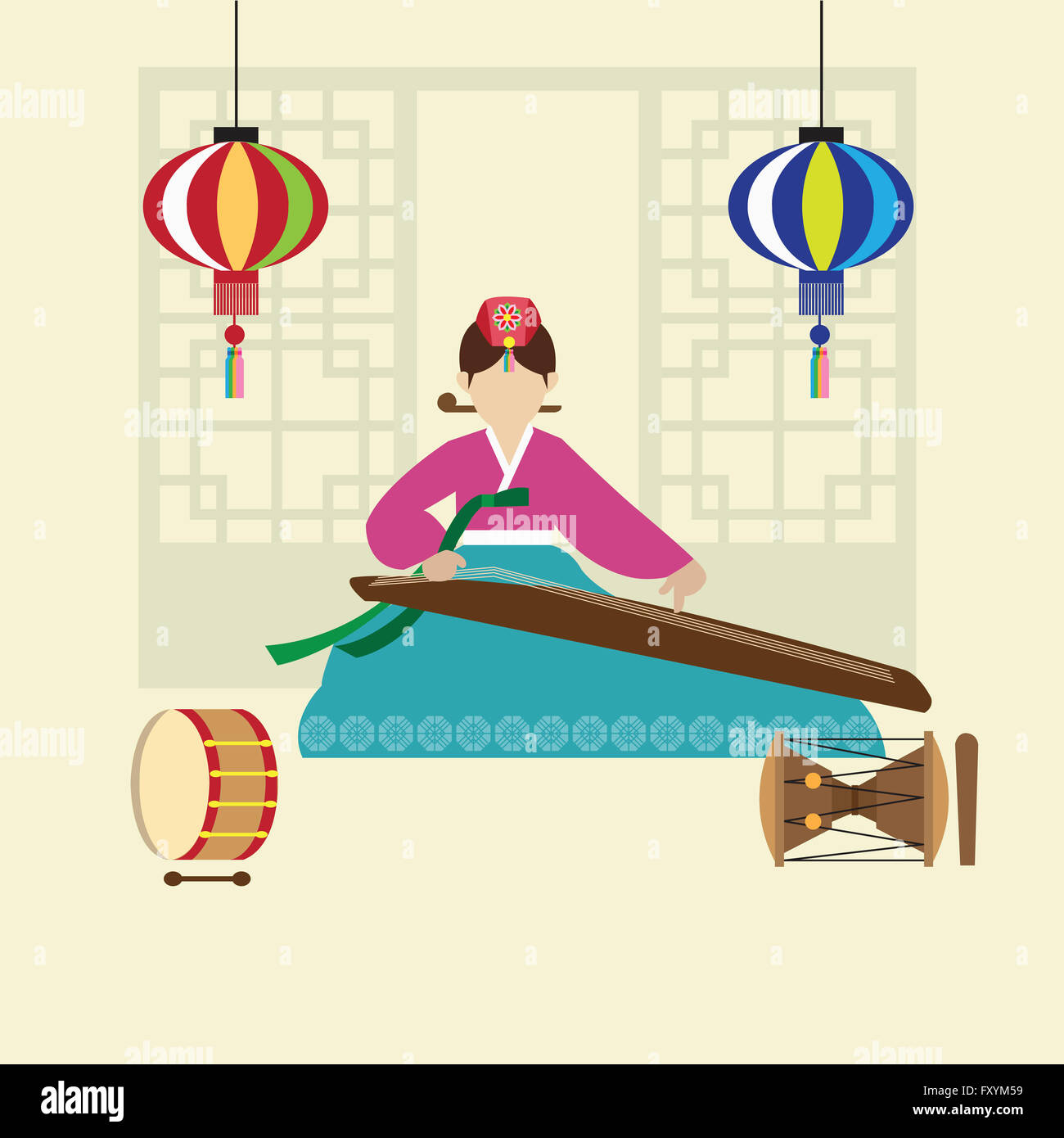 Koreanische Traditionelle Musikinstrument Zither Spielte In Abbildung Stockfotografie Alamy
