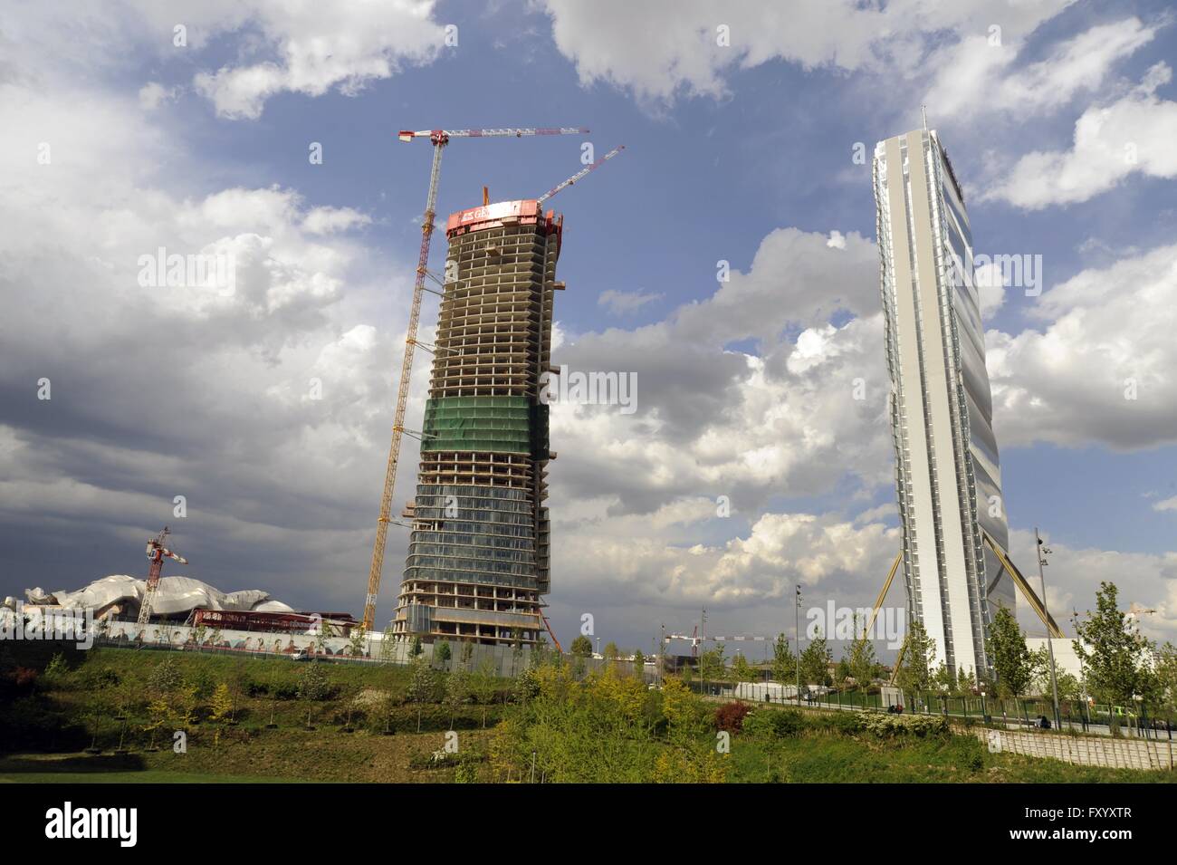 Mailand, Italien, neue CityLife District, Hadid und Isozaki Türme, neue Zentrale der Generali und Allianz Versicherungen Unternehmen Stockfoto