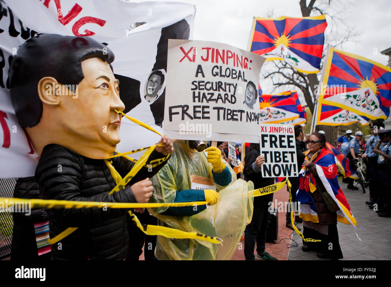 Tibetisch-Amerikaner protestieren gegen den chinesischen Präsidenten Xi Jinping bei seinem Besuch in Washington, DC USA Stockfoto