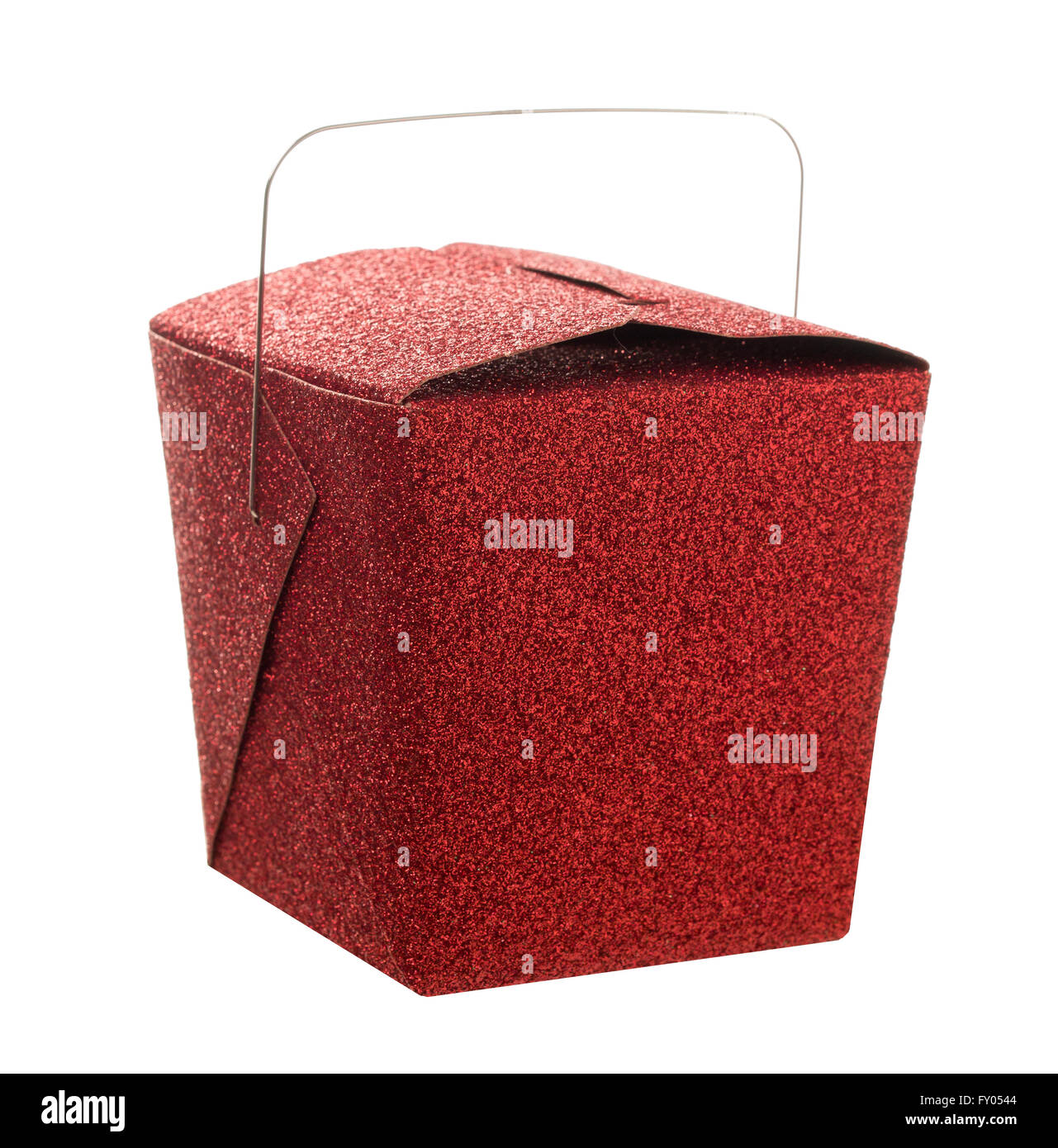 Eine glänzende rote herausnehmen Container auf weißem Hintergrund. Stockfoto