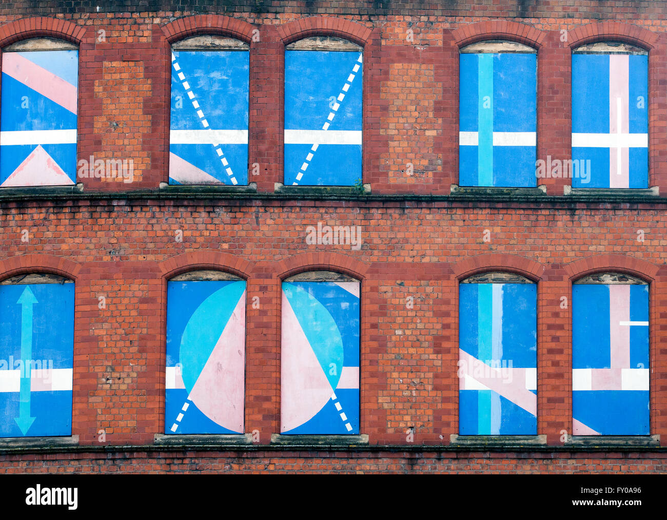 Kunstwerk auf alten Lagerhaus, Whitworth Street Manchester Stockfoto