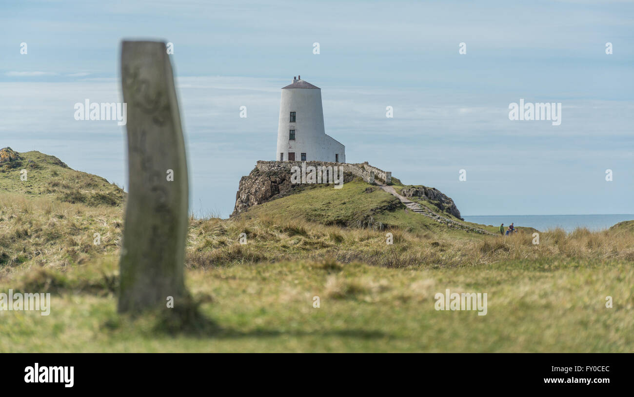 TWR Mawr Leuchtturm auf Llanddwyn Island Stockfoto