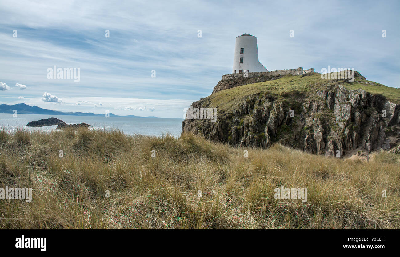 TWR Mawr Leuchtturm auf Llanddwyn Island Stockfoto
