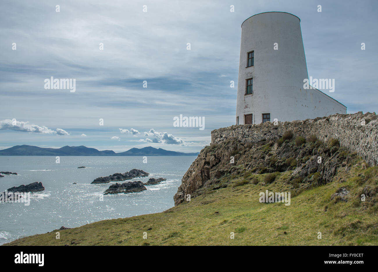 TWR Mawr Leuchtturm auf Llanddwyn Island Stockfoto