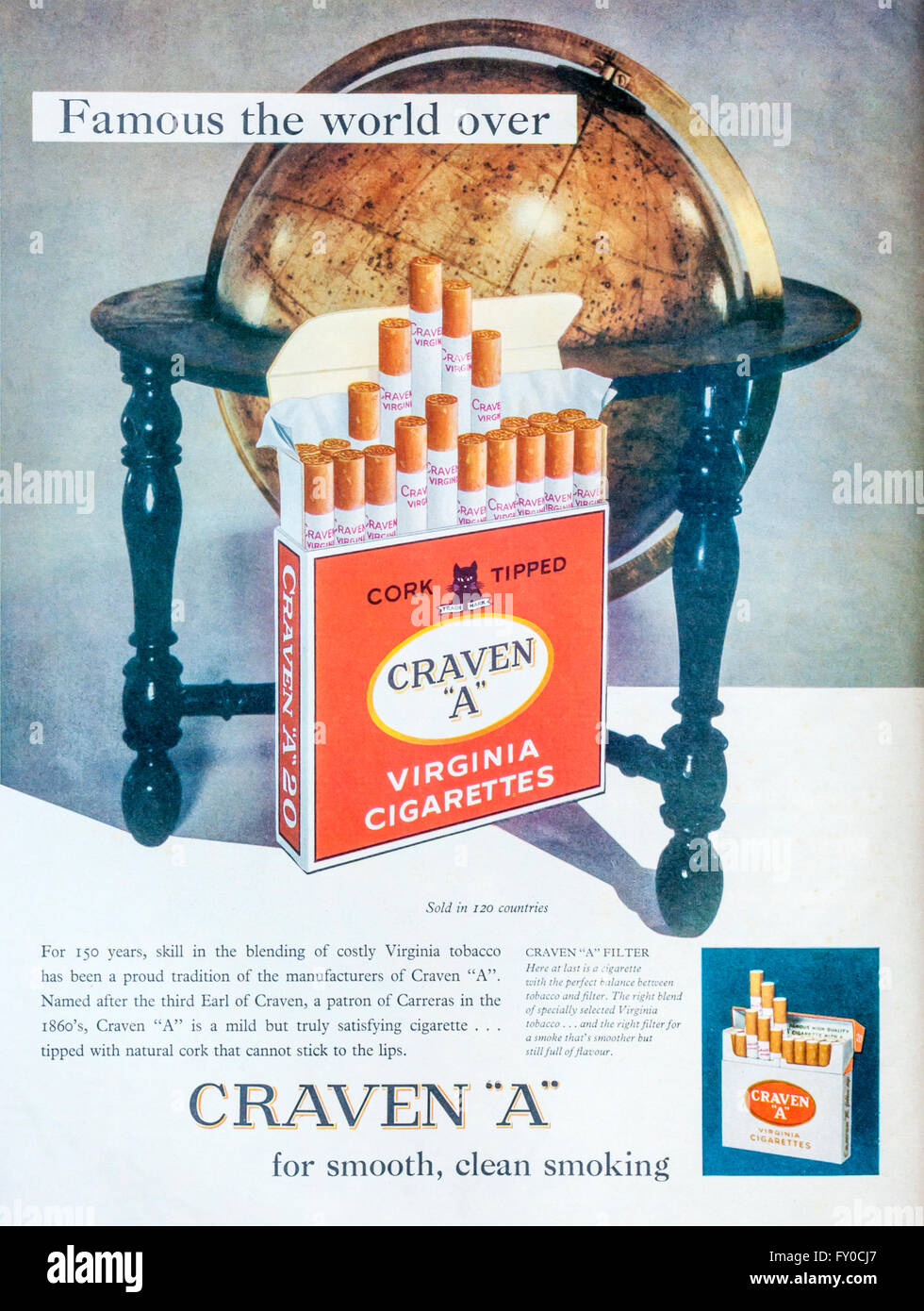 1960er Jahre Magazin Werbung Werbung Craven 'A' Virginia-Zigaretten. Stockfoto