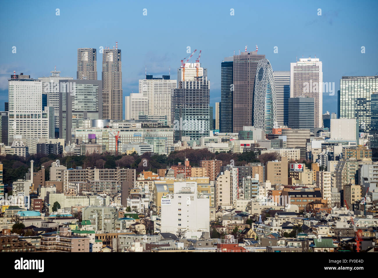 Luftaufnahme vom Hotel New Otani auf Wolkenkratzer im Geschäftsviertel Nishi Shinjuku in Tokio, Japan Stockfoto