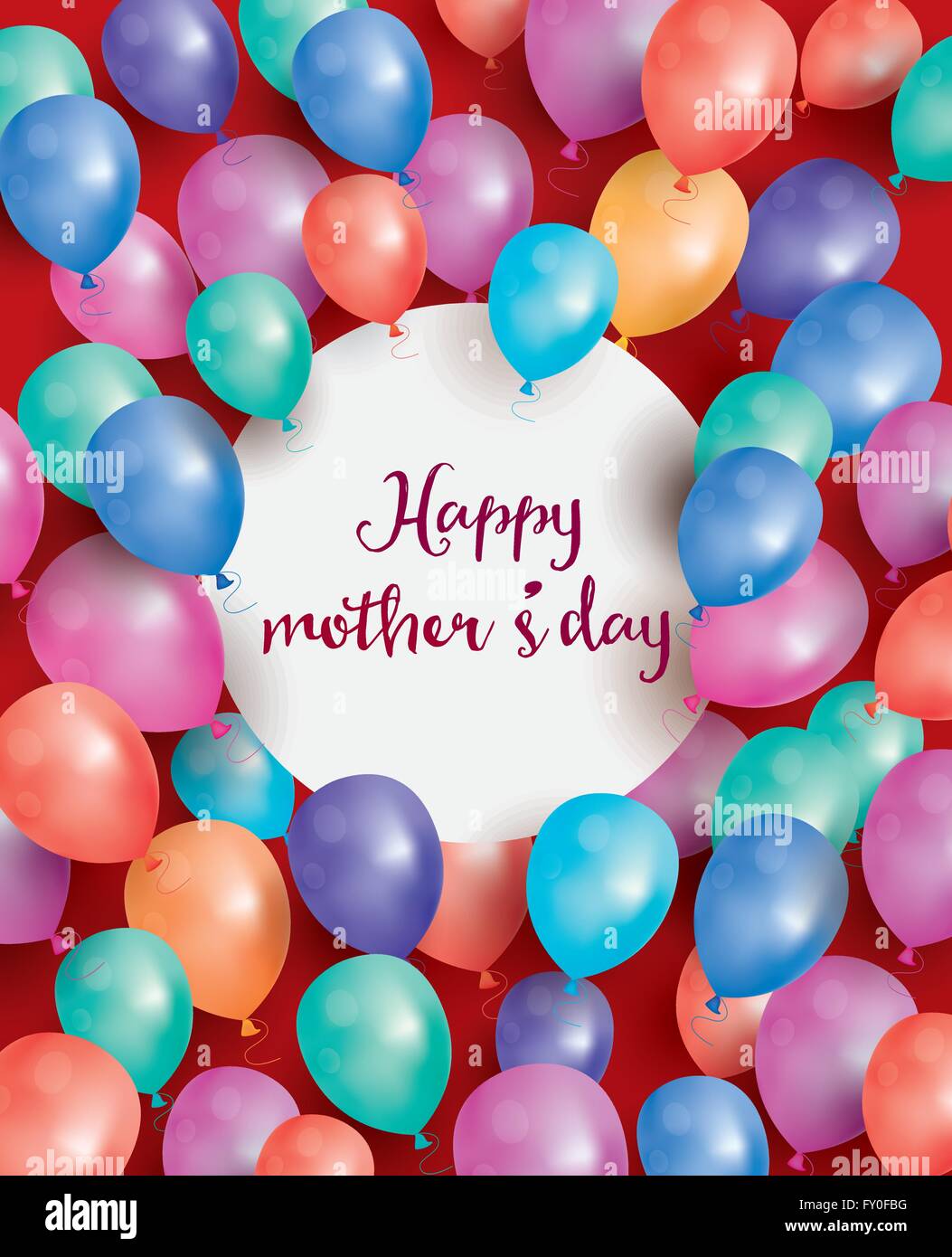 Glückliche Mütter-Tageskarte mit weißen Kreis und fliegenden Ballon. Vektor-Illustration. Stock Vektor