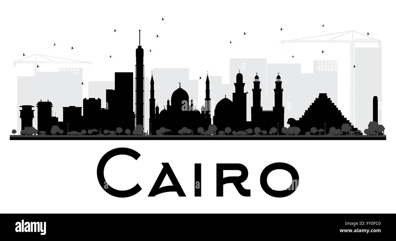 Kairo City Skyline schwarz-weiß Silhouette. Vektor-Illustration. Einfache flache Konzept für Tourismus Präsentation, banner Stock Vektor