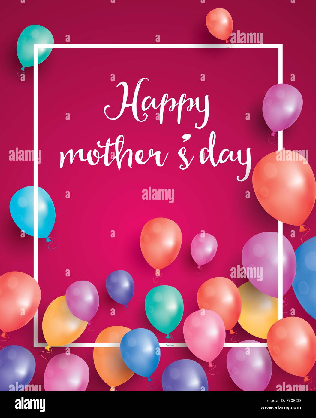 Glückliche Mütter-Tageskarte mit weißem Rahmen und fliegenden Ballon. Vektor-Illustration. Stock Vektor