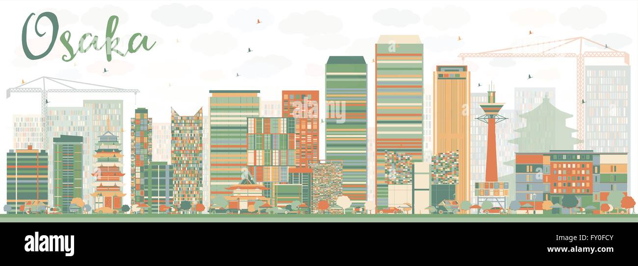 Abstrakte Osaka Skyline mit Farbe Gebäuden. Vektor-Illustration. Wirtschaft und Tourismus-Konzept mit modernen Gebäuden. Stock Vektor