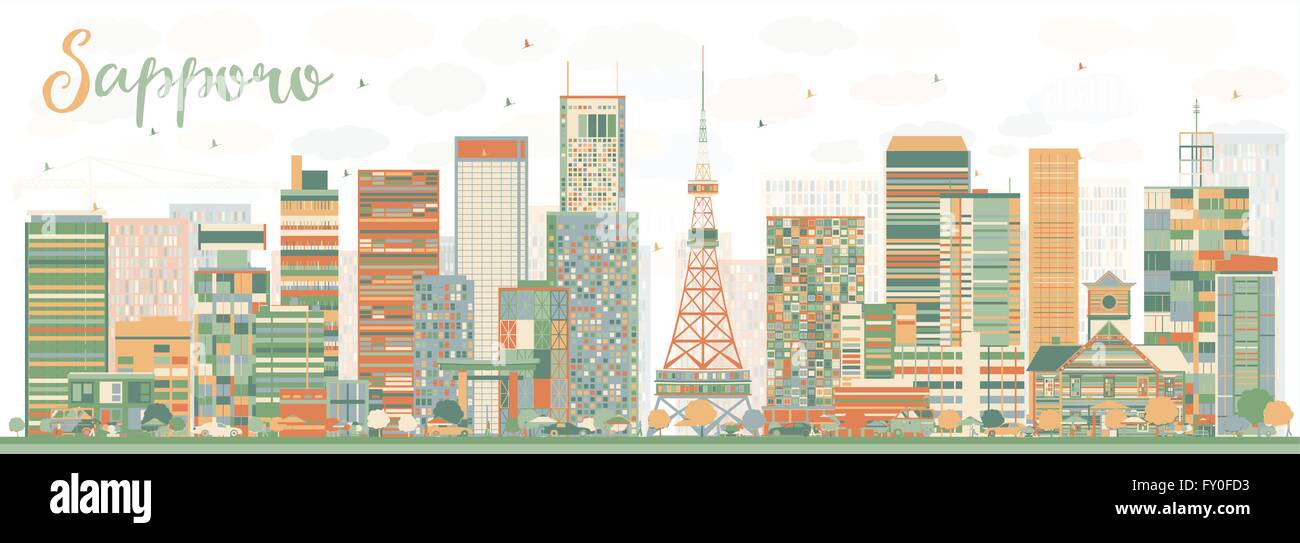 Abstrakte Sapporo Skyline mit Farbe Gebäuden. Vektor-Illustration. Wirtschaft und Tourismus-Konzept mit modernen Gebäuden. Stock Vektor
