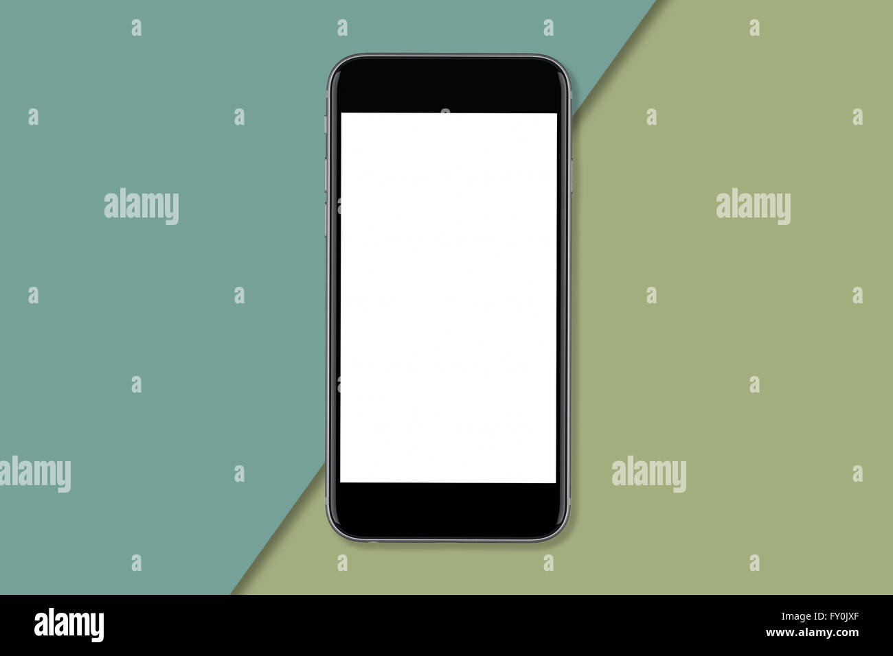 Schwarz Smartphone mit leeren Bildschirm, Design oder Kopie hinzuzufügen. Bunte Materialdesign im Hintergrund Stockfoto