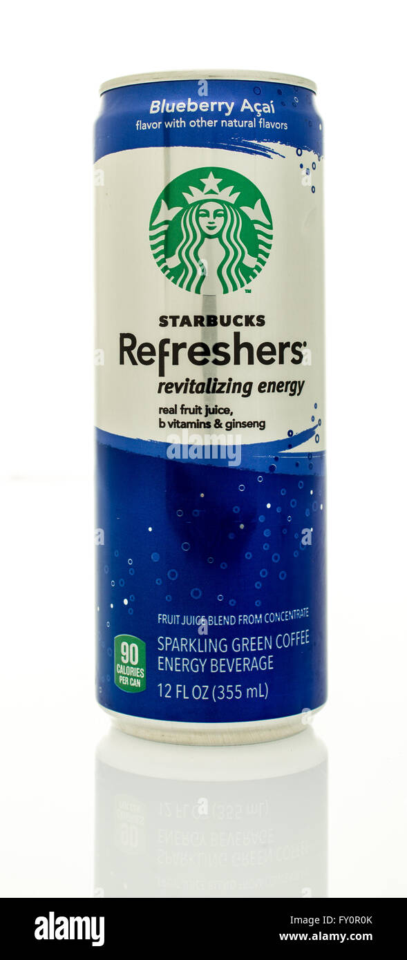 Winneconne, Wisconsin - 14. Januar 2016: kann der Starbucks Aktualisierungsprogramme revitalisierende Energy-Drink Heidelbeere Acai Aroma. Stockfoto