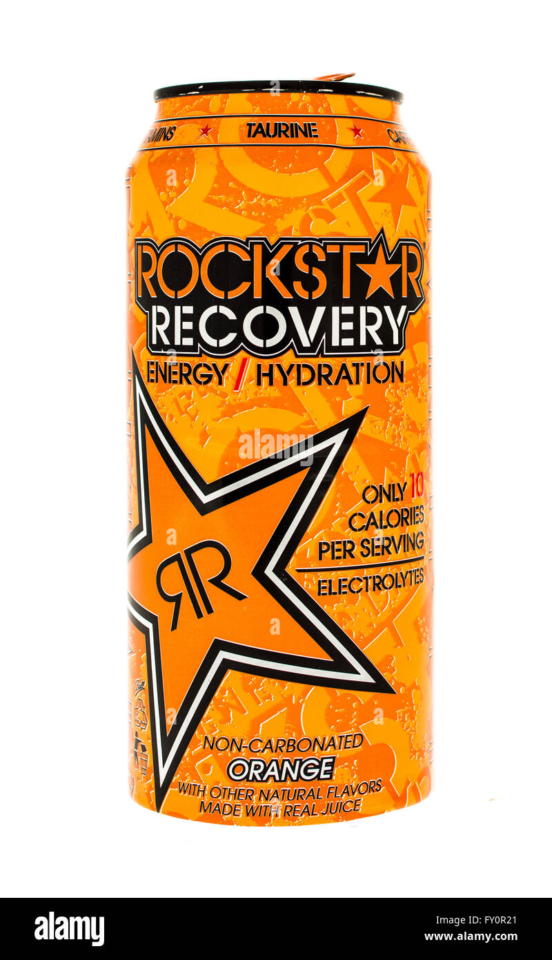 Winneconne, Wisconsin - 5. Juni 2015: kann der Rockstar Recovery-Energy-Drink Stockfoto