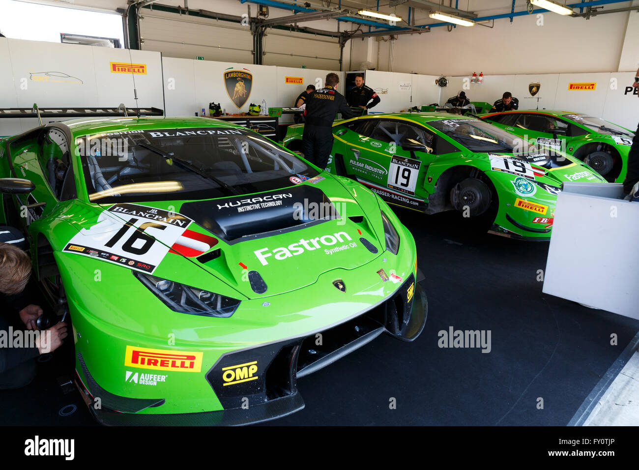 Misano Adriatico, Italien - 10. April 2016: Lamborghini Huracan GT3 von GRT Grasser Racing Team, angetrieben von Stefan Rosina Stockfoto
