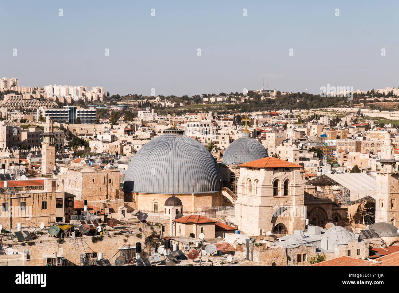 Kirche von The Sephulcre/Grabeskirche, Jerusalem, gesehen vom Turm Davids Stockfoto