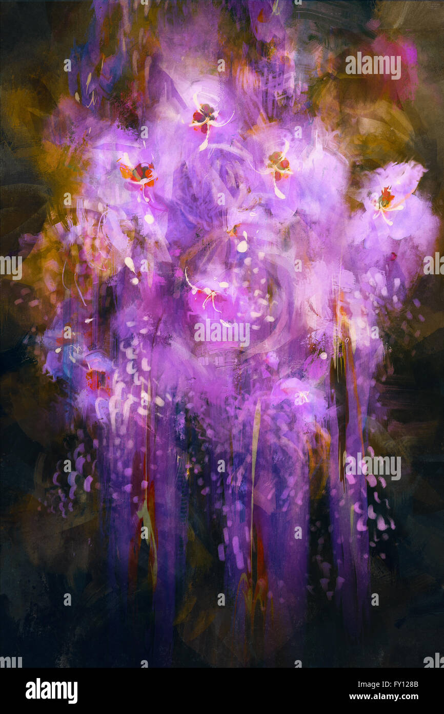 abstrakt lila Blüten, digitale Malerei Stockfoto