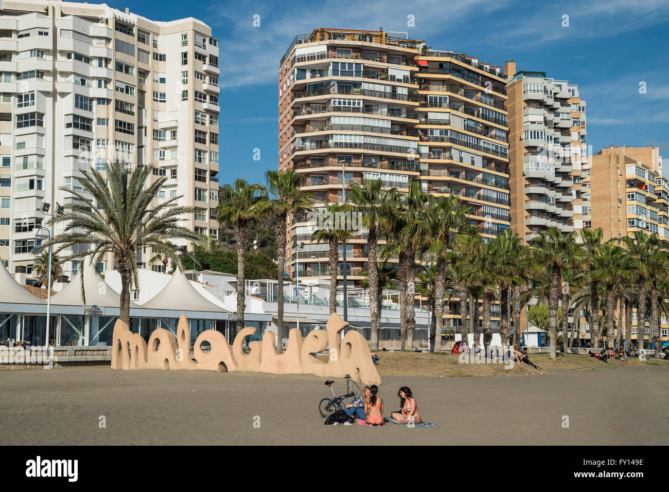 Malagueta Strand, Malaga, Andalusien, Spanien Stockfoto