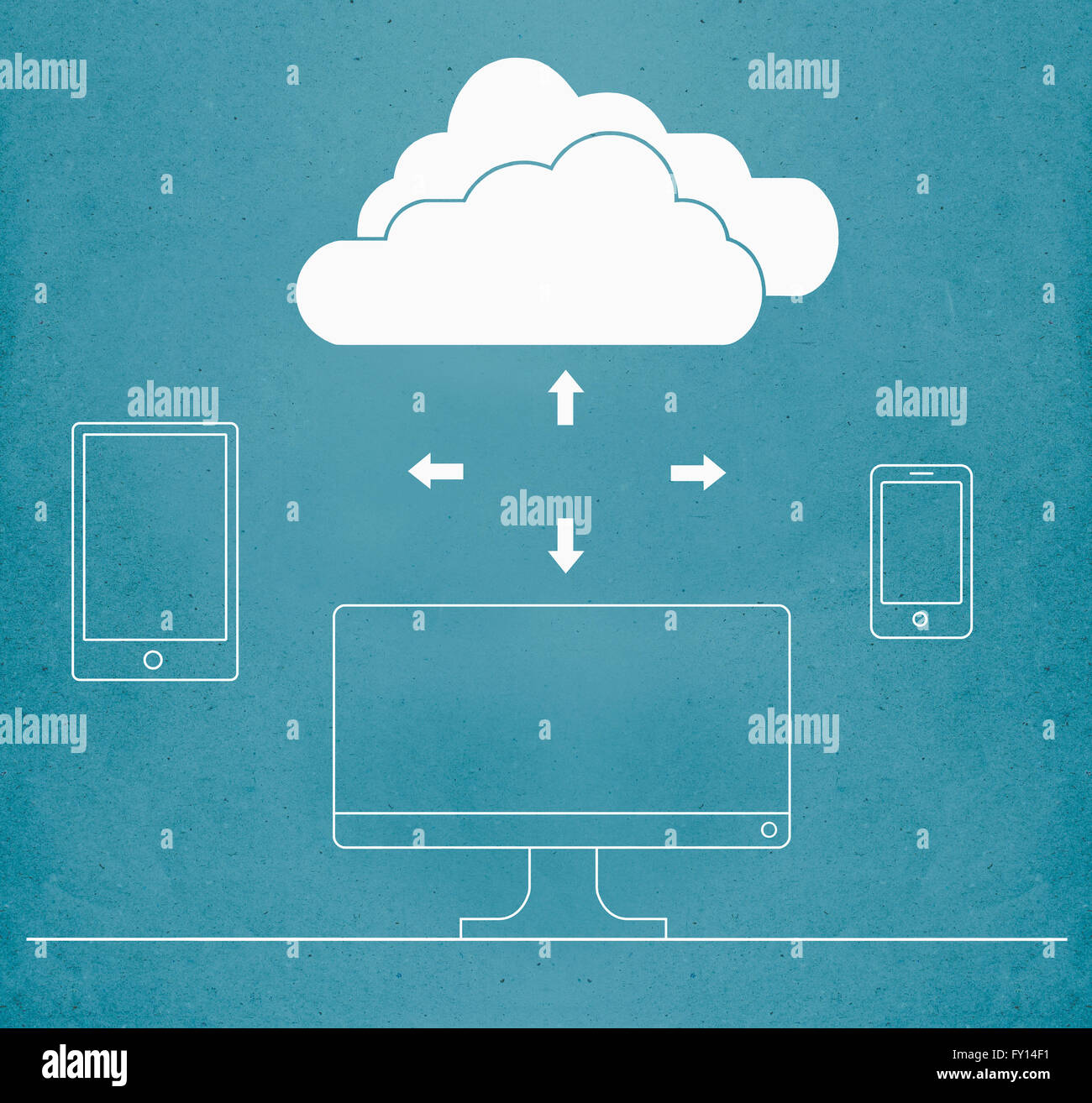 Cloud computing mit Desktop-PC und Mobiltelefon Stockfoto