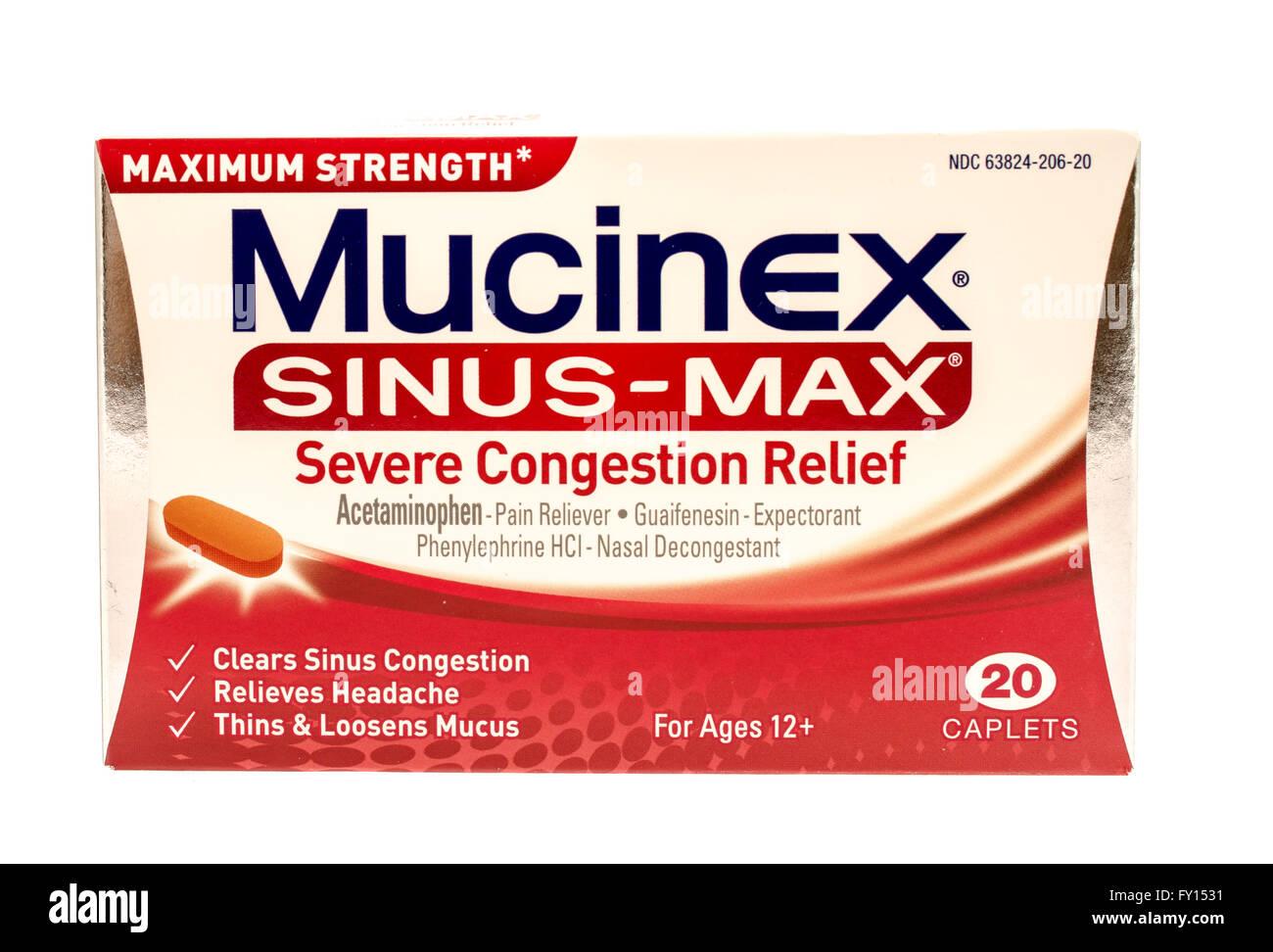 Winneconne, Wisconsin-1 Okt 2015: Box Mucinex Sinus-Max Staus Relief. Stockfoto