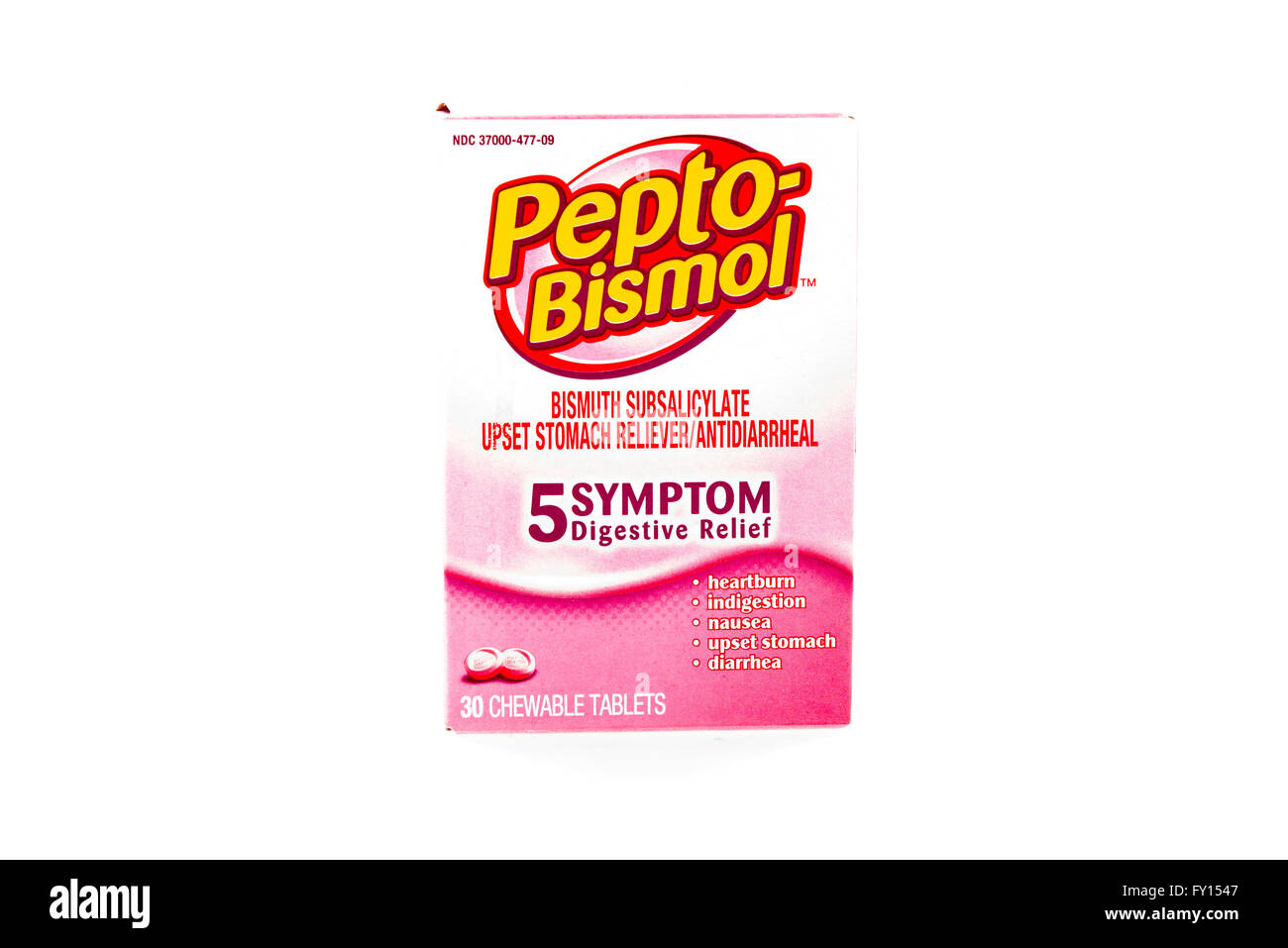 Winneconne, Wisconsin - 9. Februar 2015: Paket von Pepto-Bismal Verdauung Erleichterung Medikamente. Stockfoto