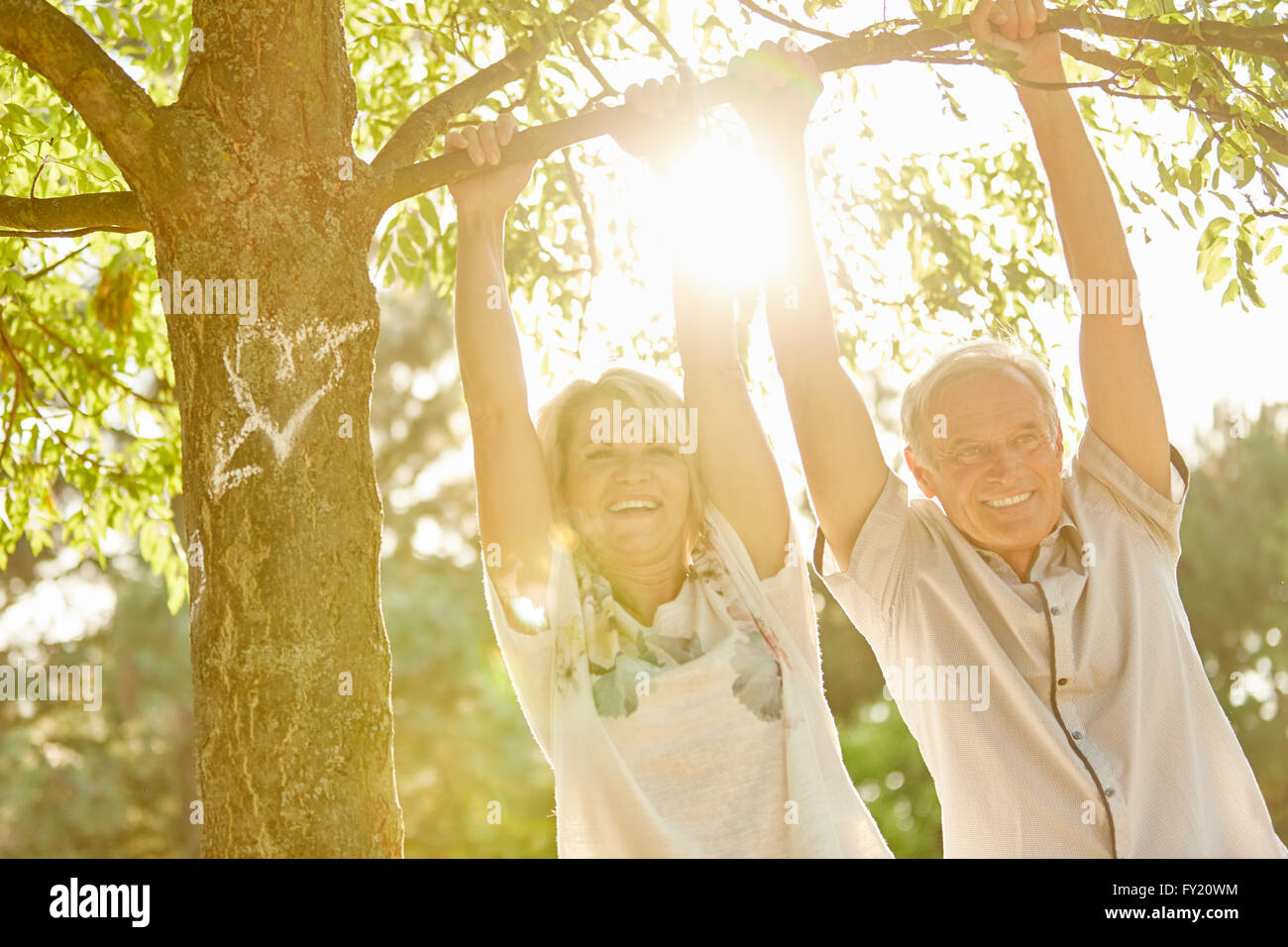 Gerne älteres Paar in Liebe unter einem Baum Stockfoto