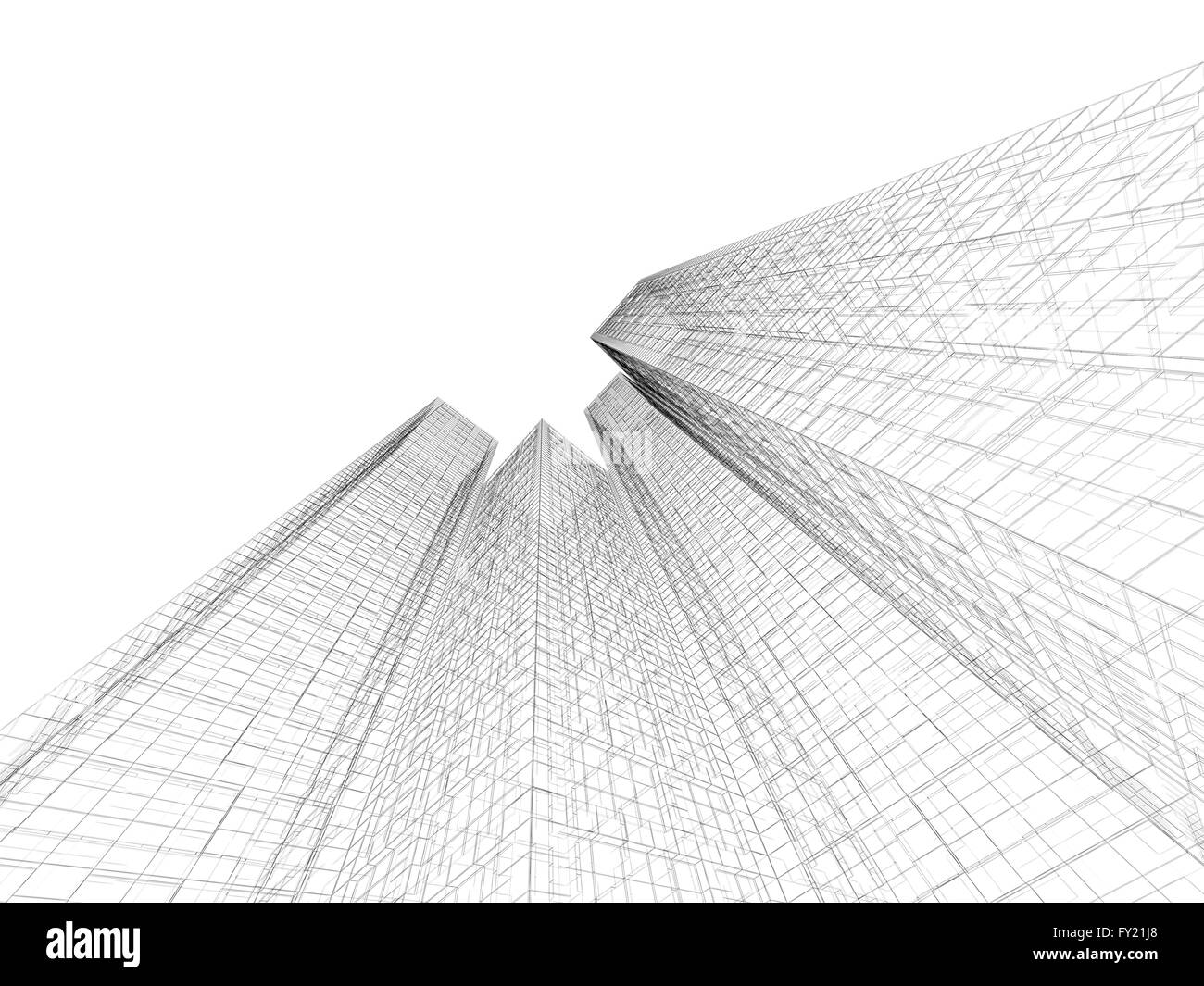 Abstrakte digitale grafischen Hintergrund. Moderne Bauten aus schwarzer Draht Rahmenlinien isoliert auf weißem Hintergrund. 3D Render krank Stockfoto