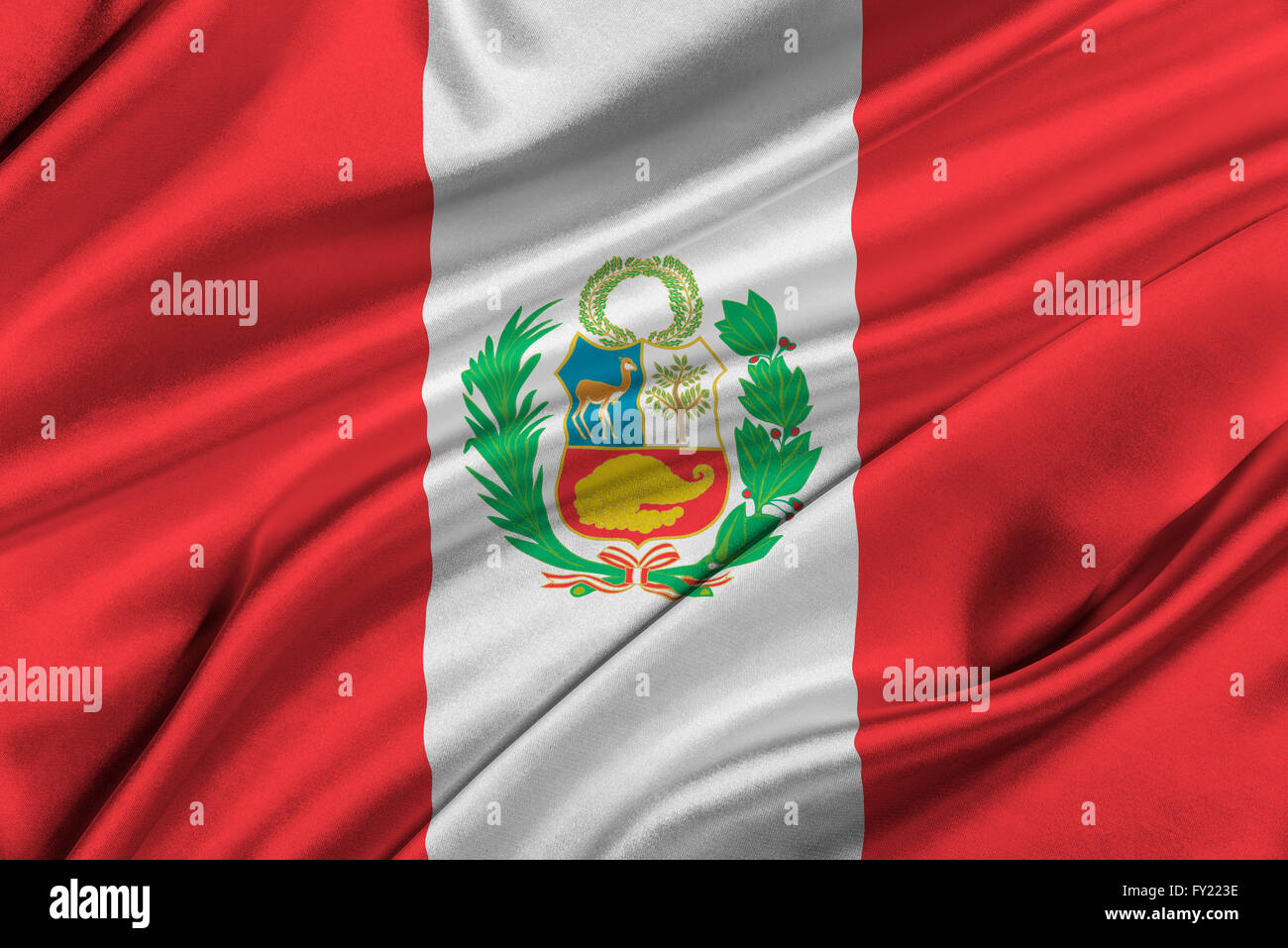 Flagge von Peru im Wind wehende. Stockfoto
