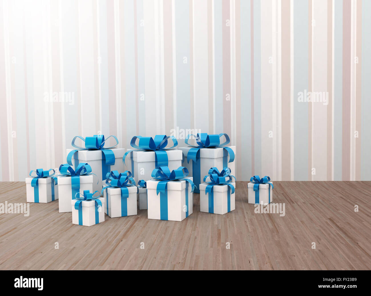 Gruppe von blauen Geschenke für Geburtstag oder Weihnachten Stockfoto