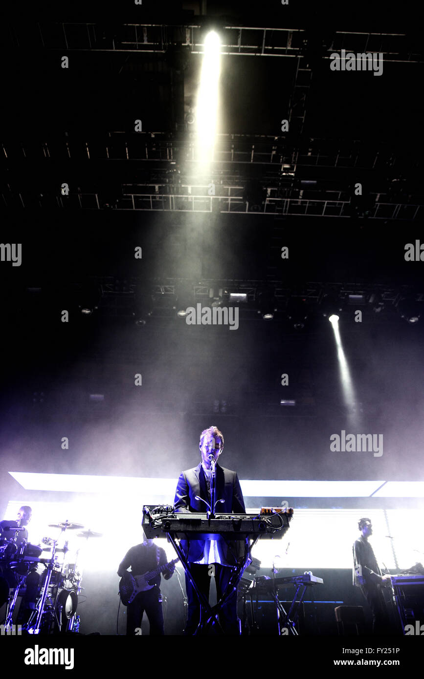 BARCELONA - 14 JUN: Massive Attack (elektronische Musikgruppe) führt auf Sonar Festival am 14. Juni 2014 in Barcelona, Spanien. Stockfoto