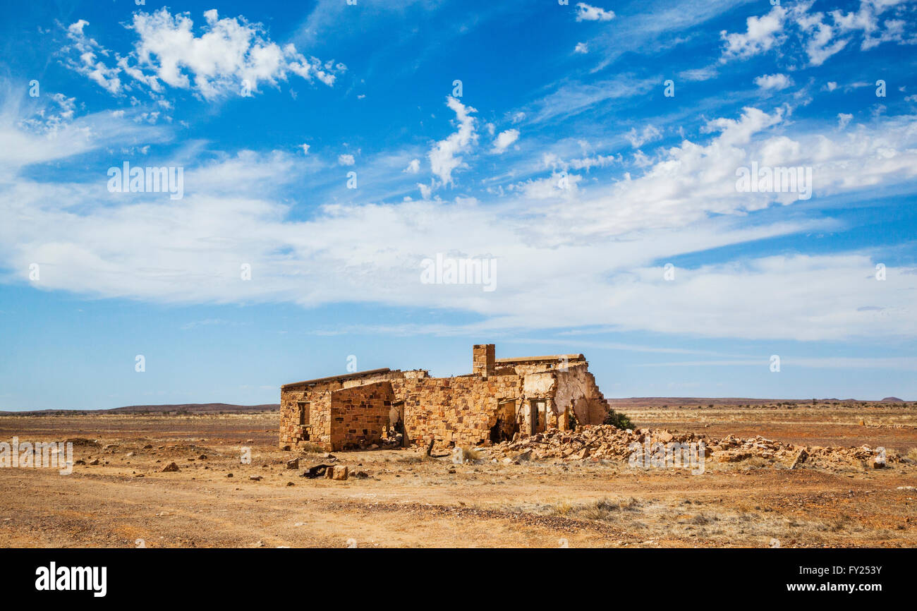 Ruinen der Warina Abstellgleis der verlassene alte Ghan Eisenbahnlinie, Oddnadatta Spur, South Australia Stockfoto