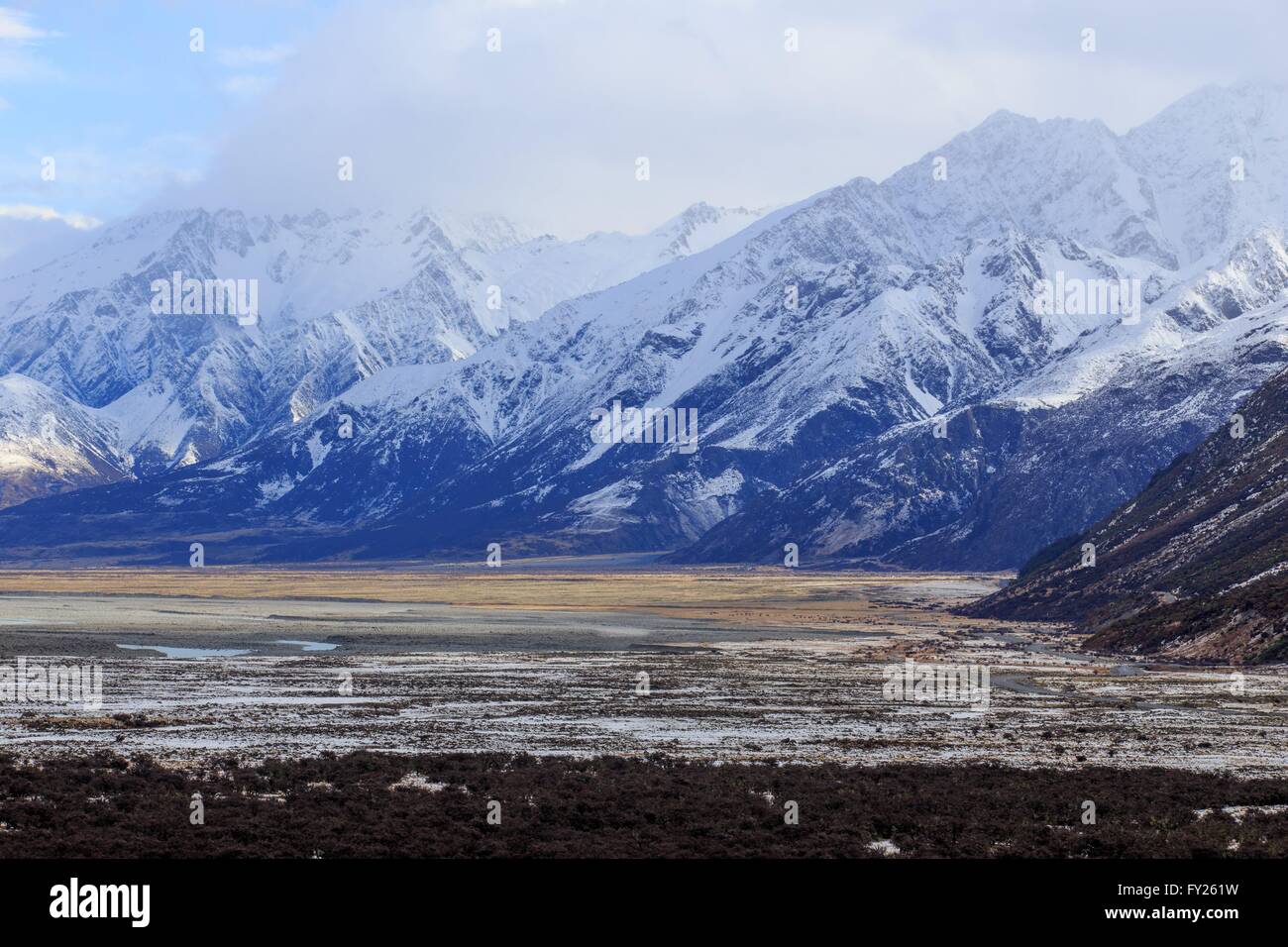 Die spektakuläre Landschaft der Kea Point Strecke, führt zu den Mueller Gletscher in Mt Cook National Park auf der Südinsel Stockfoto