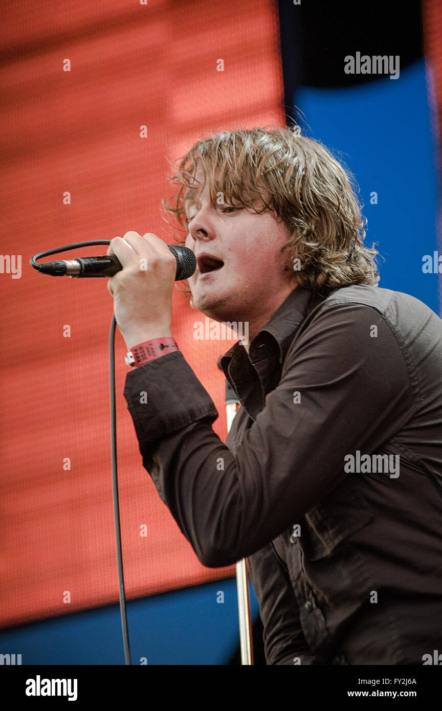 Live 8 am Hyde Park, London. 2. Juli 2005. Tom Chaplin von Keane die live Stockfoto