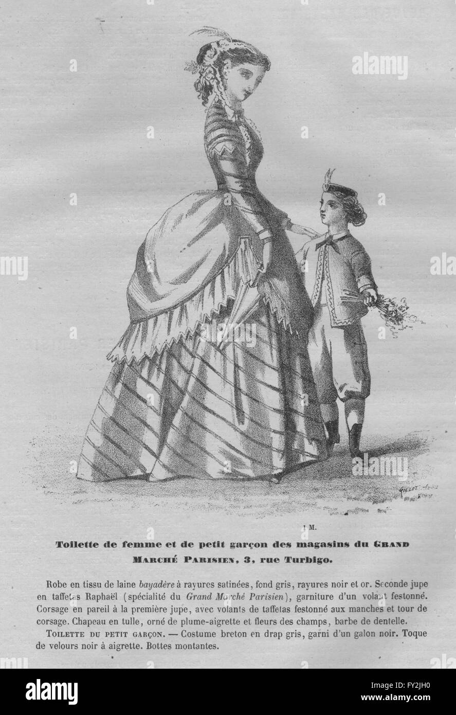 Familie: Elegante Paris Mutter und Kind, antiken Drucken 1869 Stockfoto