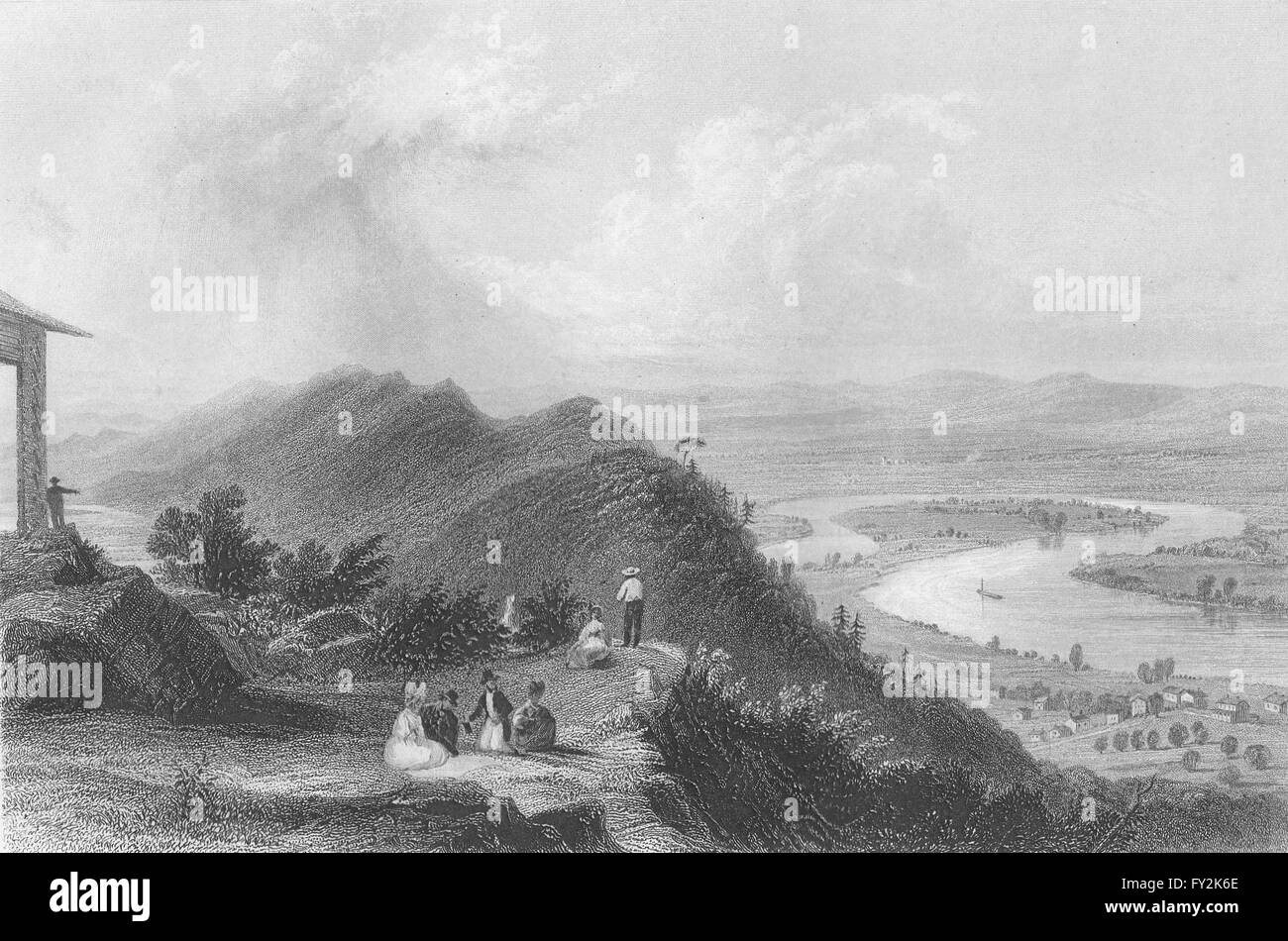 Blick vom Mount Holyoke, Massachusetts. WH BARTLETT, antique print 1840 Stockfoto