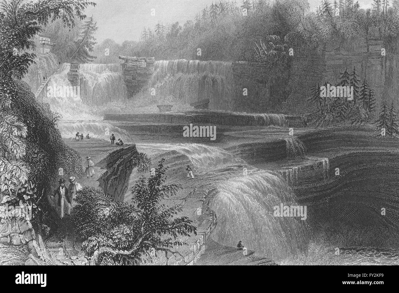 Trenton High Falls, New York. WH BARTLETT, antique print 1840 Stockfoto