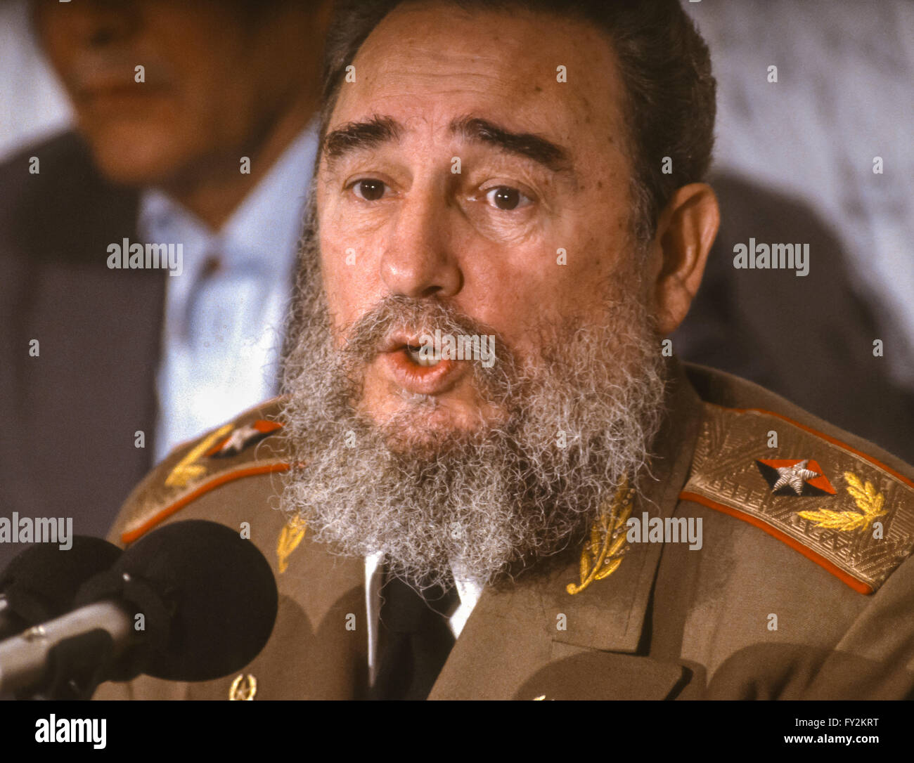 Kuba - Fidel Castro, Präsident von Kuba, während der Pressekonferenz. Februar 1989 Stockfoto