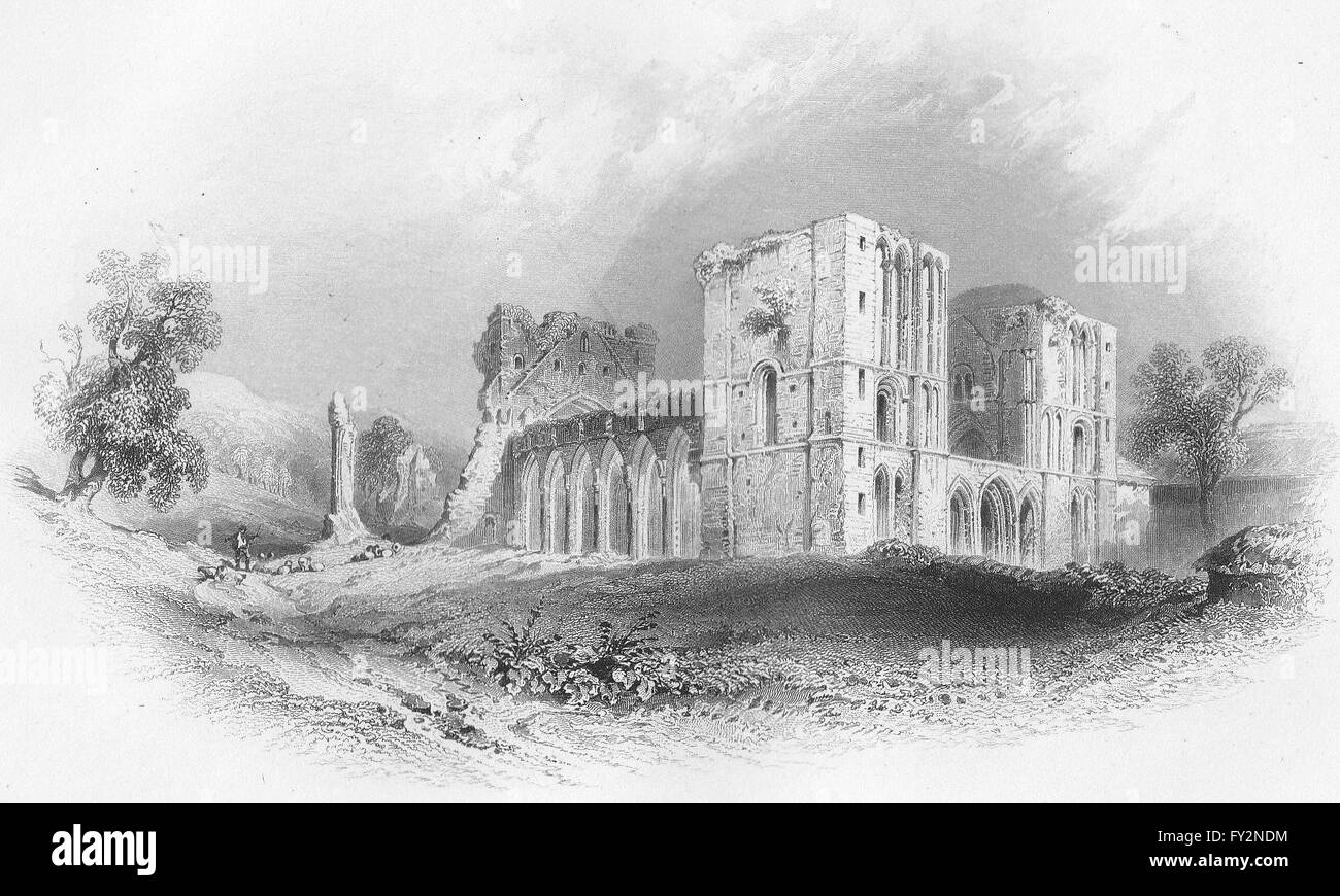WALES: Llanthony Priory, Ansicht-Bartlett, antique print c1860 Stockfoto