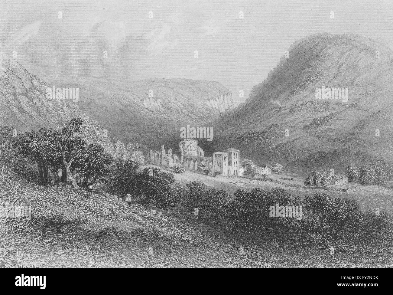 WALES: Llanthony Priory-Bartlett, antiken print c1860 Stockfoto
