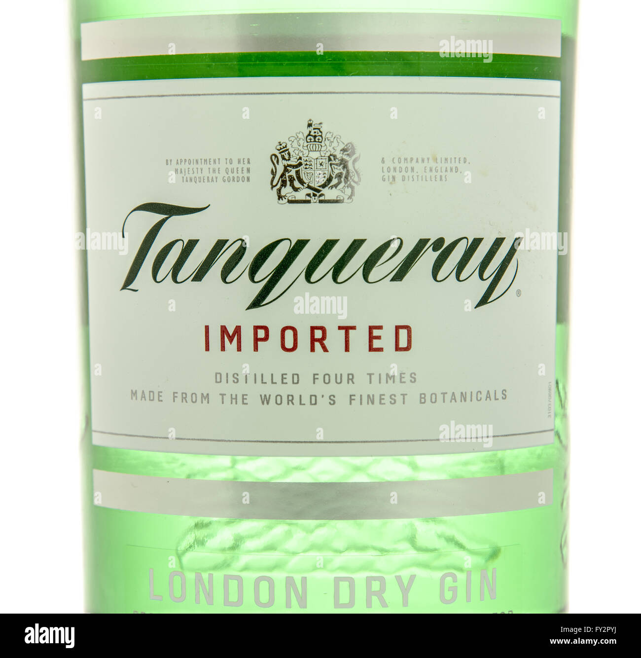 Winneconne, Wisconsin - 10. März 2016: eine Nahaufnahme von Tanqueray Gin trocknen. Stockfoto