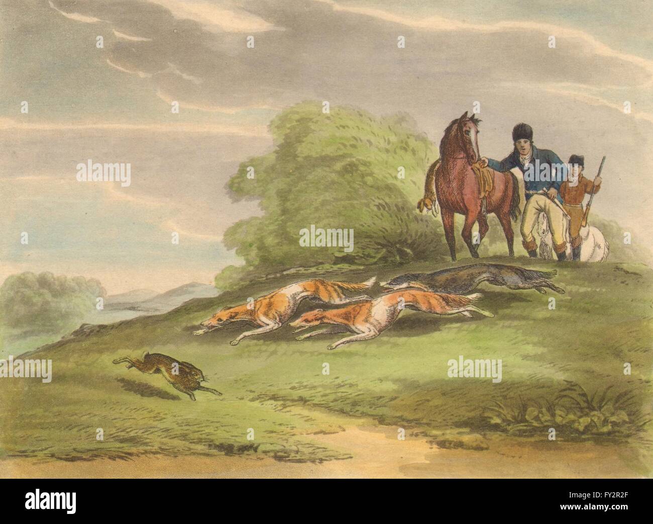 Russland: Hase coursing Fan - tailed Greyhound. Leder Mütze Pantaloons (Orme) 1814 Stockfoto