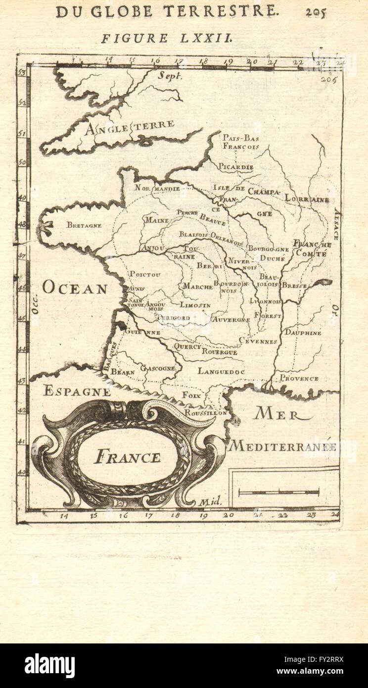 Karte von Frankreich: in den Regionen. MALLET, 1683 Stockfoto