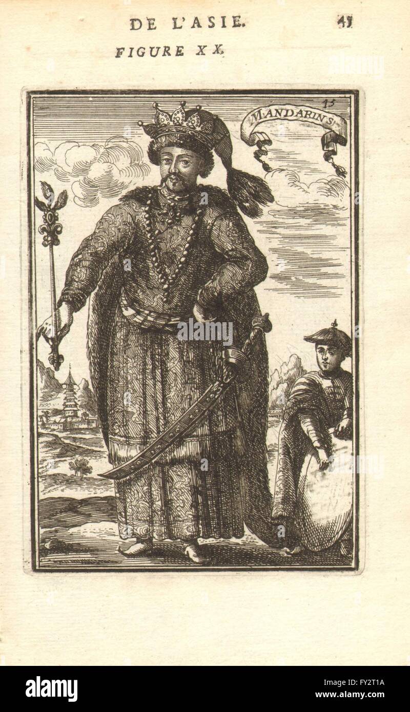CHINA: "Mandarinen" in voller Montur Wih Zepter & Schwert. MALLET, alten Drucken 1683 Stockfoto