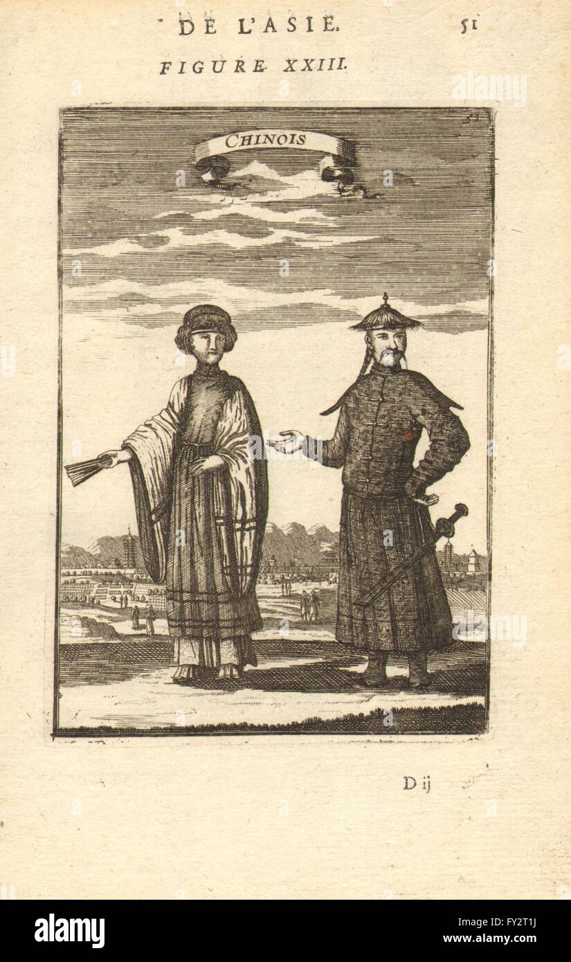 CHINA-Kostüm: Chinesischer Mann & Dame im 17. Jahrhundert Kleid. "Chinois". MALLET, 1683 Stockfoto