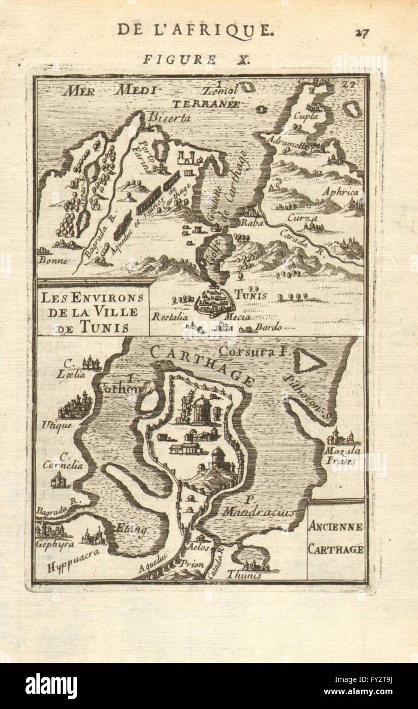 Tunesien: Antiken Karthago. Tunis-Umgebung. "Ancienne Karthago". MALLET, 1683 Karte Stockfoto