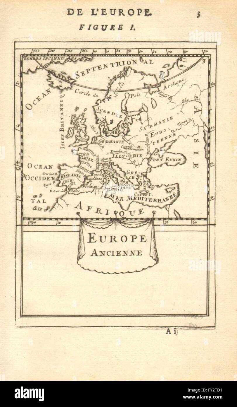 ALTEUROPA: Flüsse. Lateinisch/römische Namen. Dekorative. MALLET, 1683 alte Karte Stockfoto