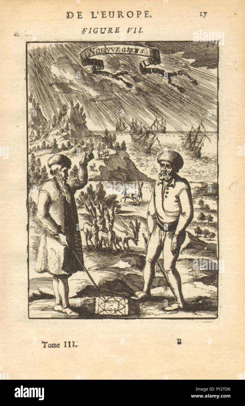 Norwegen-Kostüm: Norweger im 17. Jahrhundert Kleid. Rentier. Schiffe. MALLET, 1683 Stockfoto